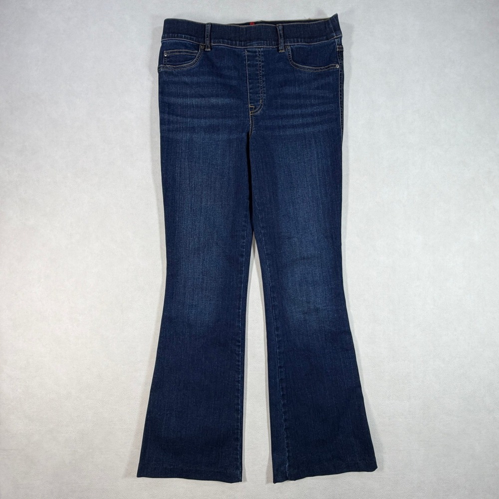 Spanx Flare Jeans Size Large Dark Indigo Pull On High Rise Denim Pants L